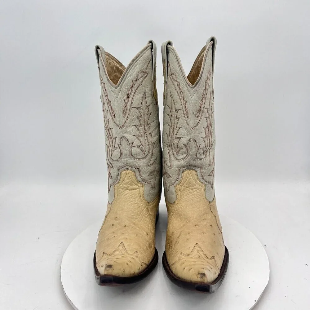 Yoncer Men Size 8 Cream White Leather Pointed Toe Pull On Western Cowboy Boot